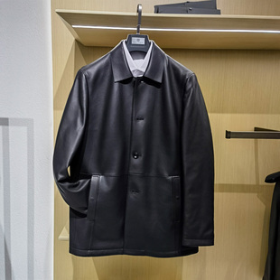 高端可卸白鹅绒内胆商务翻领真皮衣男士 休闲防风保暖羊皮外套方仕