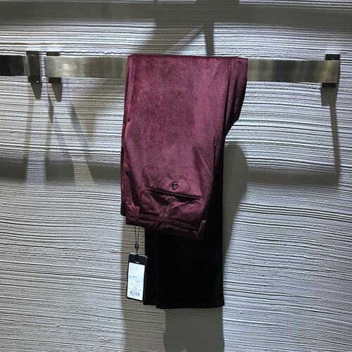 清仓 高端秋冬条绒裤休闲裤男士柔软酒红色条纹长裤 方仕旗下品牌