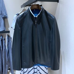 舒适休闲潮流拉链绵羊皮外套 商务时尚 新款 立领羊皮衣真皮夹克男士