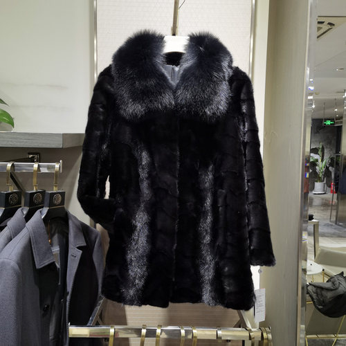 高端哥本哈根紫标女士水貂毛皮裘皮衣狐狸毛领淑女时尚皮草费尔