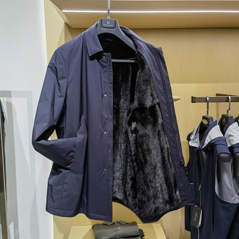 高端小母貂可卸内胆翻领裘皮尼克服皮毛一体商务男新款外套 方仕