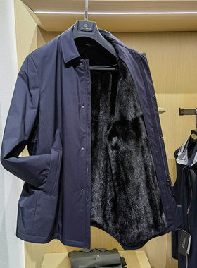 高端小母貂可卸内胆翻领裘皮尼克服皮毛一体商务男新款外套 方仕