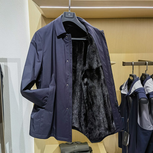 高端小母貂可卸内胆翻领裘皮尼克服皮毛一体商务男新款外套 方仕