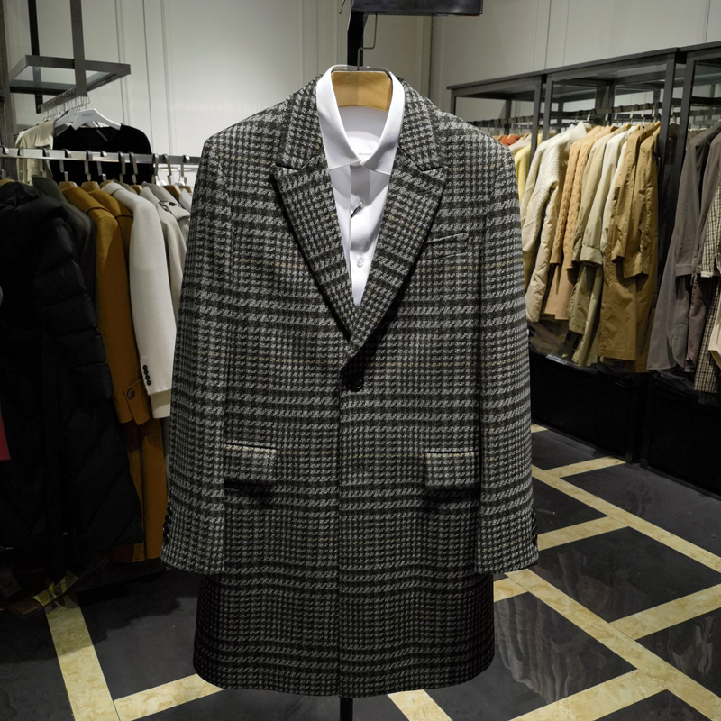 意大利进口羊毛呢面料大衣男士秋冬新款商务西装领呢子外套诺丁山