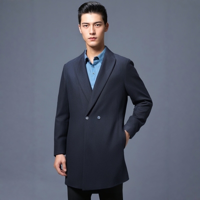 方仕双排扣中长款商务西装领羊毛呢大衣男秋冬新款领呢子正装外套