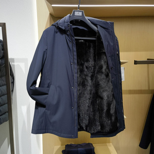 高端大气水貂毛皮裘皮真皮草男士冬季新款山羊绒商务保暖外套法莱