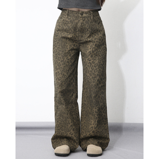 EYE 暗纹豹纹牛仔裤 西部街头 复古直筒阔腿裤 小众 美式 大眼LARGE