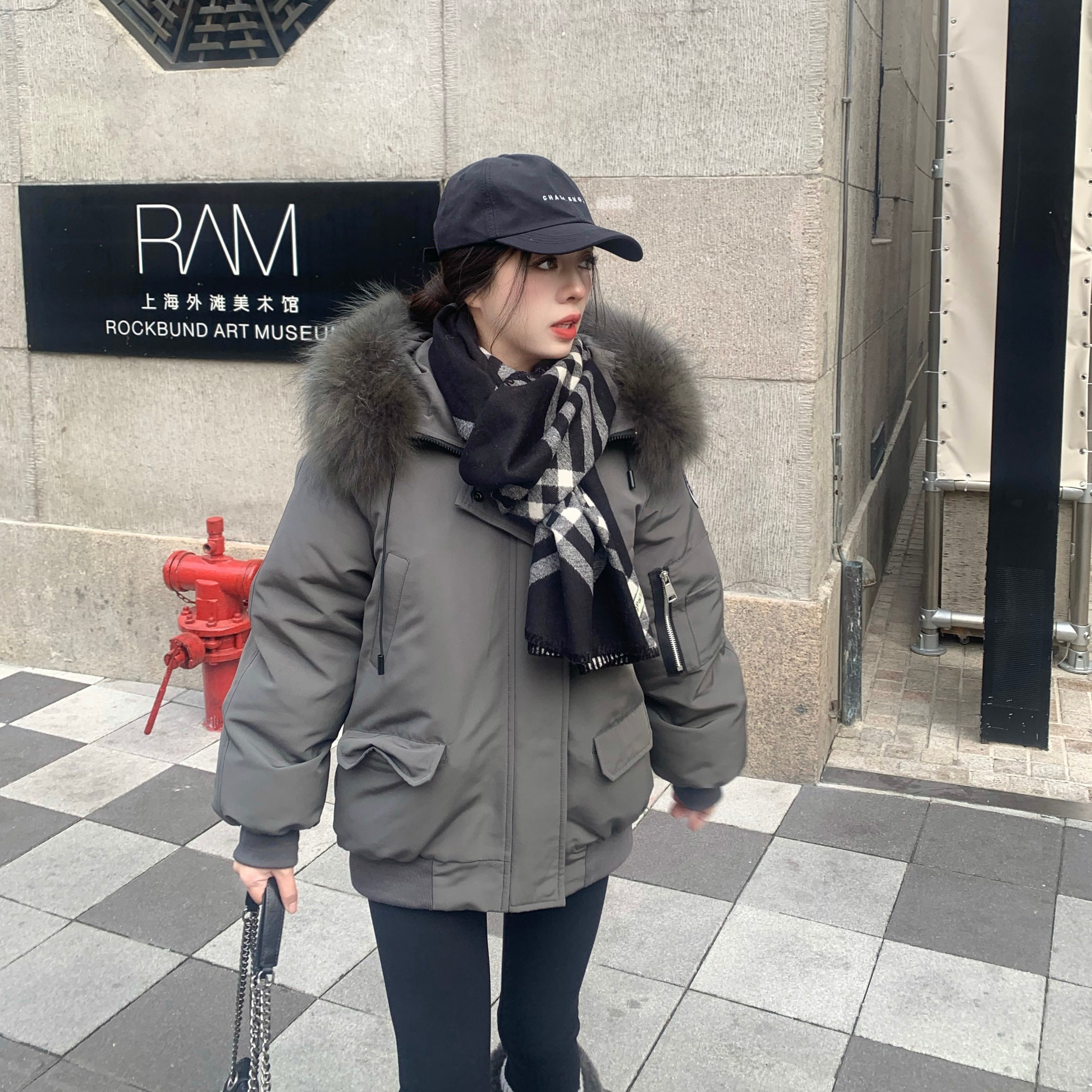 大眼LARGE EYE  连帽毛领冬季灰派克服休闲羽绒服加厚保暖上衣