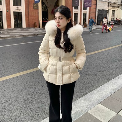 LARGE EYE ins博主 韩版收腰毛领羽绒服冬季羽绒服女韩版中长款