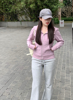 大眼LARGEEYE连帽卫衣女春季小个子lulu风修身款显瘦长袖上衣外套