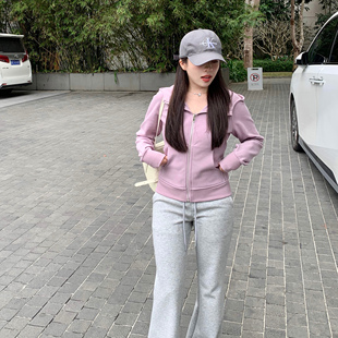 大眼LARGEEYE连帽卫衣女春季小个子lulu风修身款显瘦长袖上衣外套