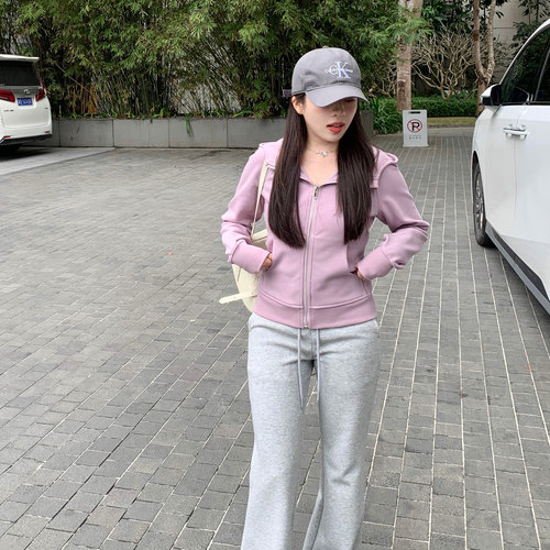 大眼LARGEEYE连帽卫衣女春季小个子lulu风修身款显瘦长袖上衣外套