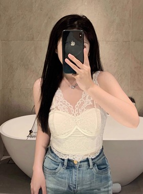 大眼LARGEEYE 纯欲风2025夏性感蕾丝吊带背心女内搭外穿打底无袖