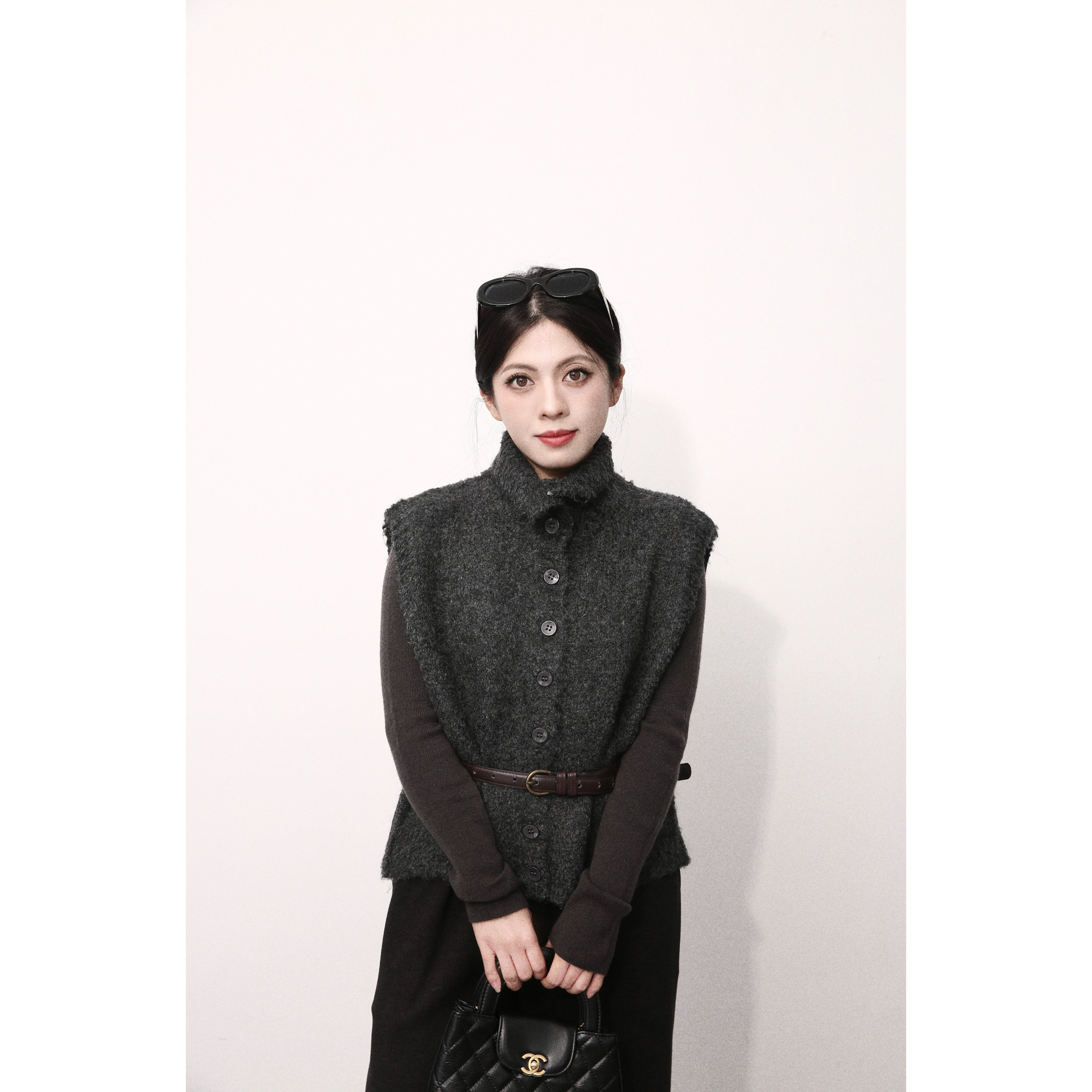 大眼LARGE EYE 羊毛马甲背心女秋冬外穿针织衫无袖上衣小个子慵懒