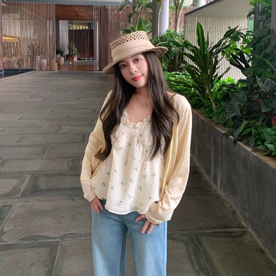 大眼LARGE EYE 茶扉花开 纸片人吊带开衫软糯夏小个子温柔两件套