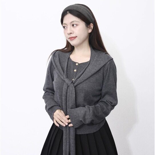 大眼LARGE EYE  150小个子女装开衫披肩设计叠穿长袖上衣ins氛围