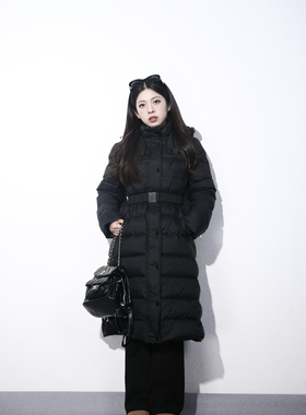 大眼LARGE EYE 行走棉被 小个子黑色收腰长款羽绒服韩版90白鸭绒