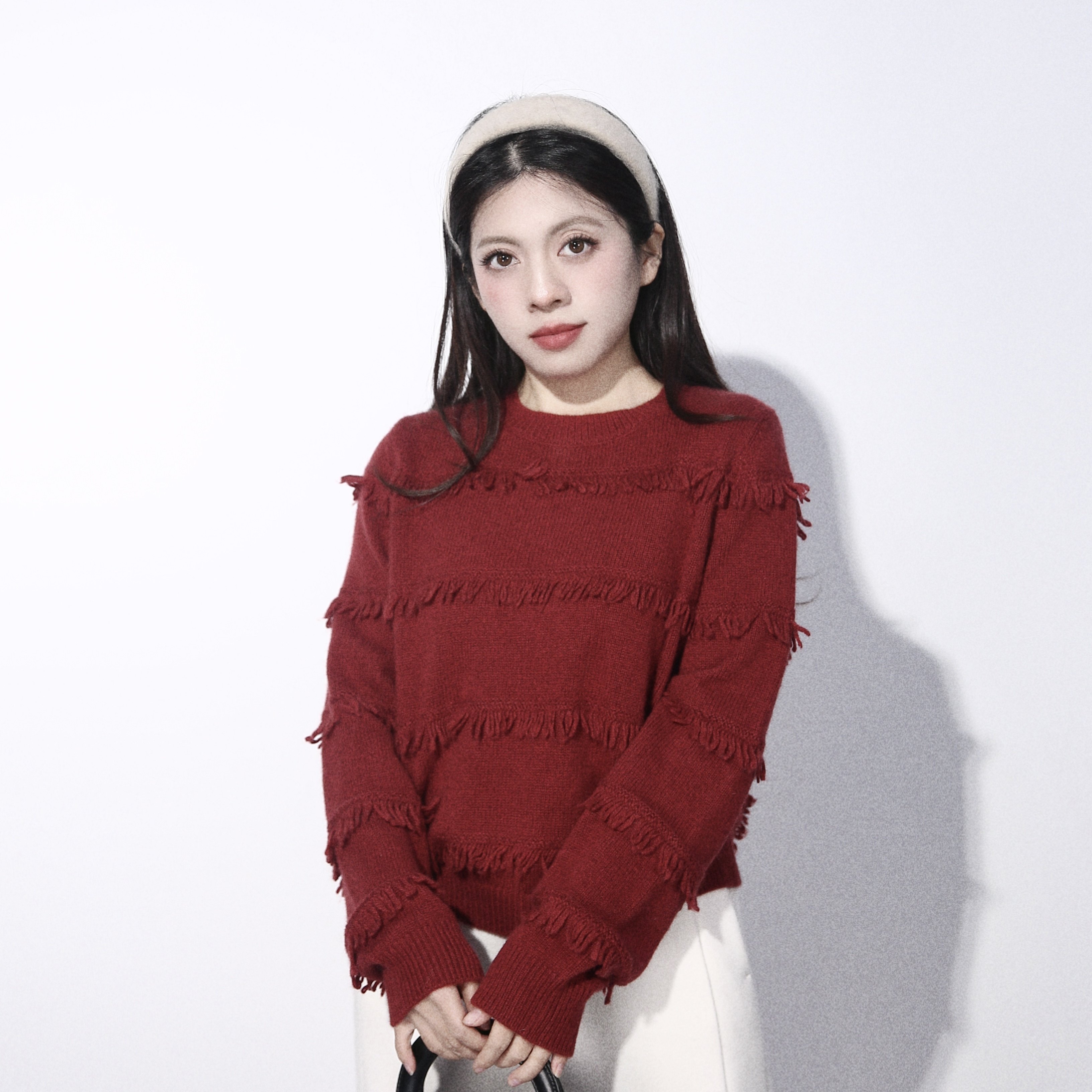 大眼LARGE EYE 圣诞树下 红色流苏毛衣女冬慵懒本命年圣诞新年衣