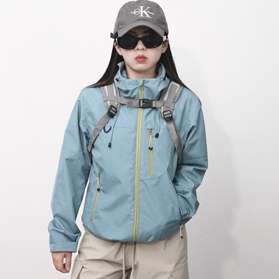 大眼LARGE EYE小个子多色冲锋衣女春秋单层连帽外套户外防风防水