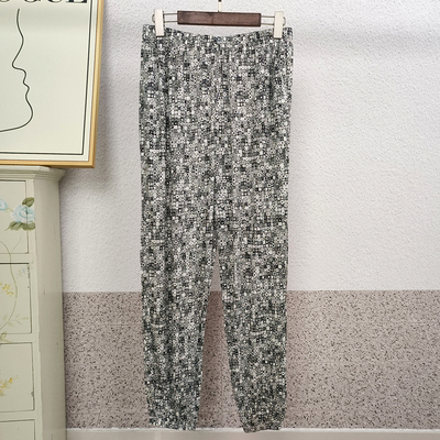 女士高腰42针真丝针织印花长裤