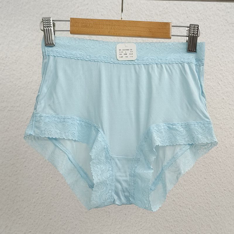 台湾名品女42针织真丝内裤100%桑蚕丝无痕蕾丝平角裤中腰包臀透气