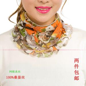特针织真丝围脖女套头围巾丝巾桑蚕丝网眼围脖假领子脖套