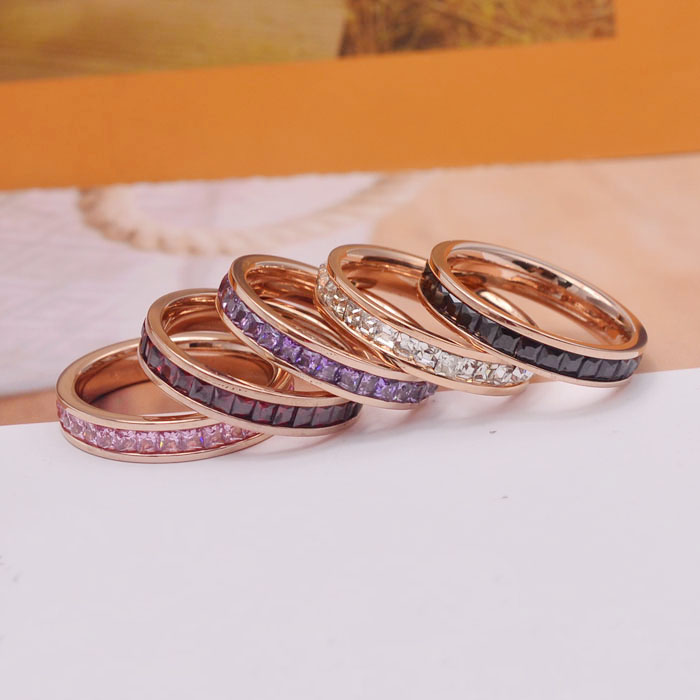 韩版镀18k玫瑰金满彩钻彩金戒指