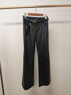 不退换 复古摇滚素皮高腰微喇皮裤 134 福利 Ka系列＆专柜24秋款