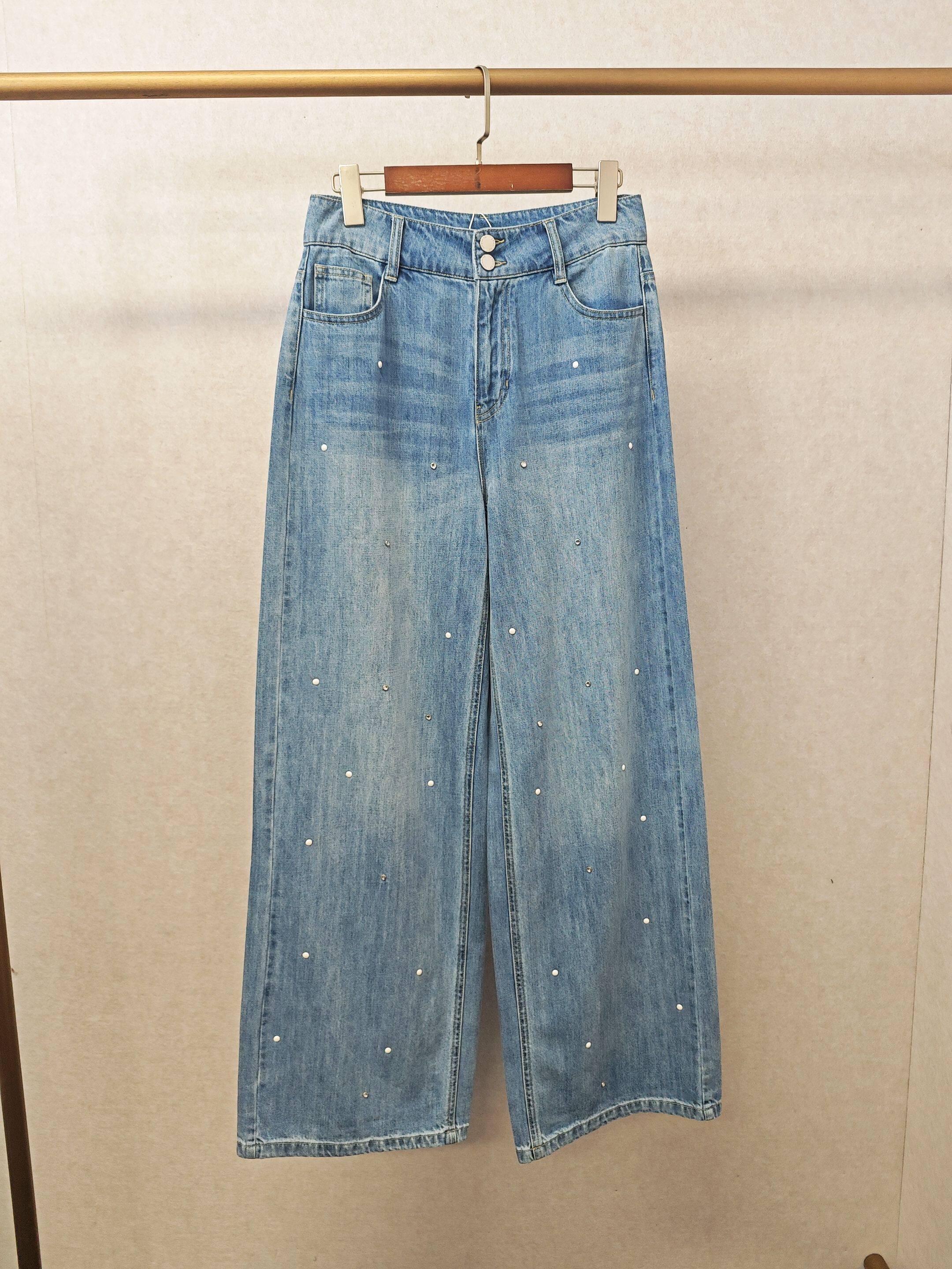 大牌h专柜25新款福利&100%棉 钉珠款直筒牛仔裤（仅换码）14230