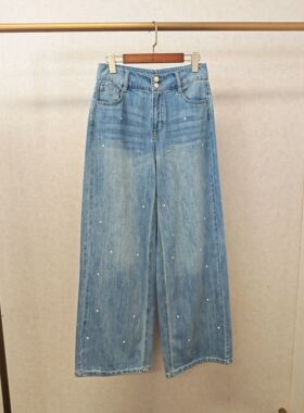 大牌h专柜25春款福利&100%棉 钉珠款直筒牛仔裤（仅换码）14230