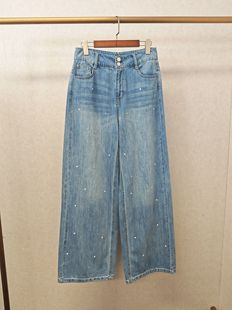 大牌h专柜25春款福利&100%棉 钉珠款直筒牛仔裤(仅换码)14230