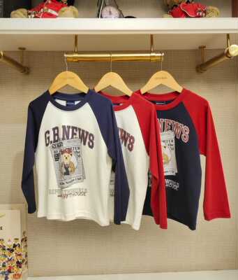 英国泰迪熊＆专柜童装清仓 100％棉 数码印花潮流长袖T恤 G5FS14