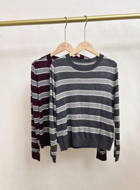 觅L&专柜25秋款 绵羊毛 撞色条纹长袖针织衫 C127