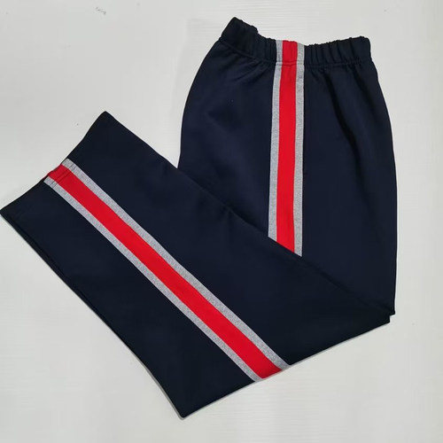 藏蓝大红宽杠上压2浅灰条校服裤