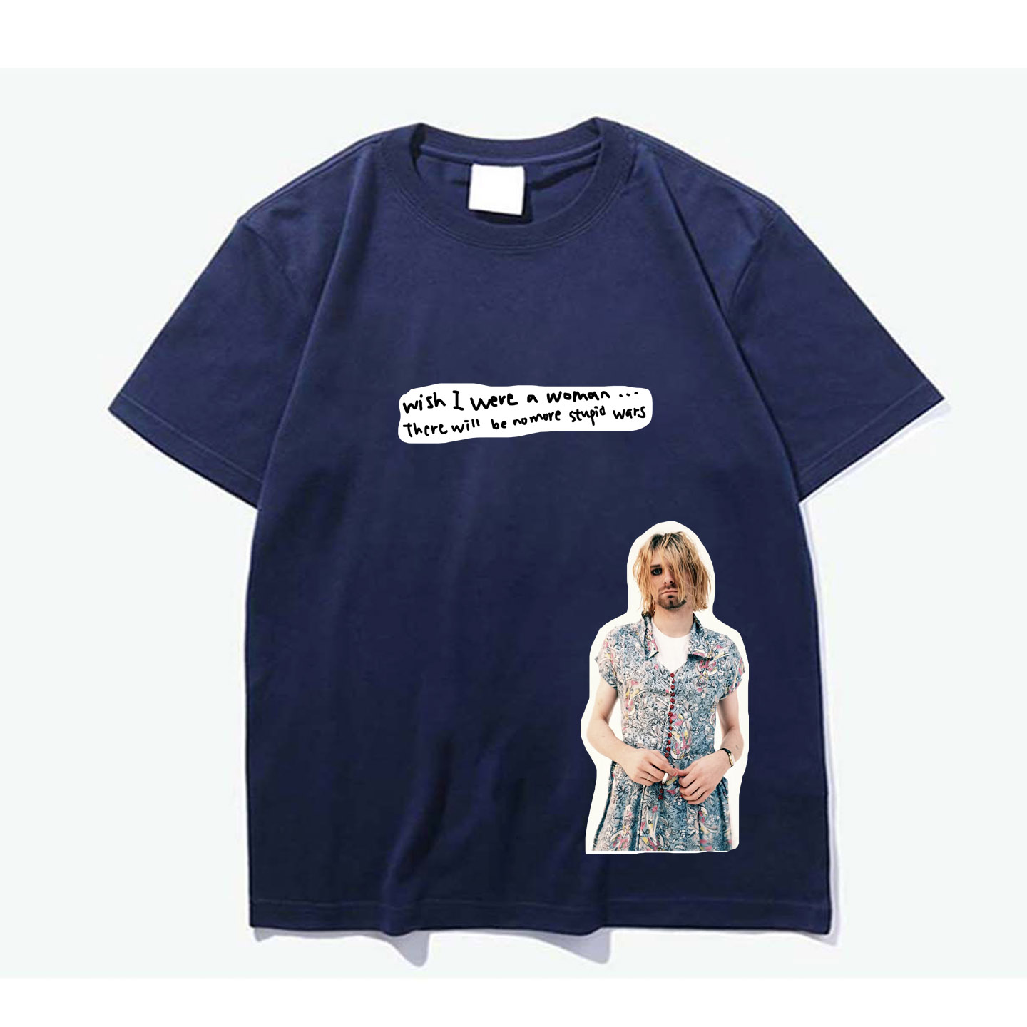 穿裙子的柯本nirvana kurt cobain拼接小众设计感艺术短袖纯棉T恤