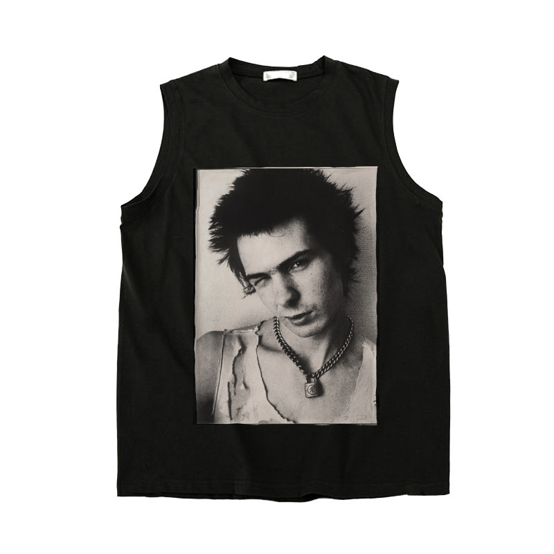 sex pistols sid vicious punk rock黑白贴布设计无袖纯棉T坎肩