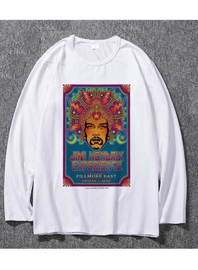 led zeppelin jimi hendrix jim morrison 迷幻摇滚乐队长袖T恤