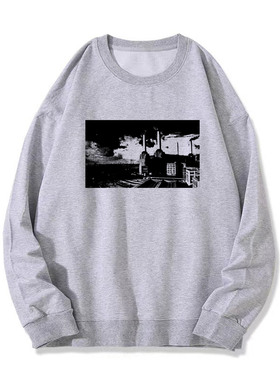 前卫摇滚平克弗洛伊德pink floyd黑白拓印文艺风男女圆领卫衣