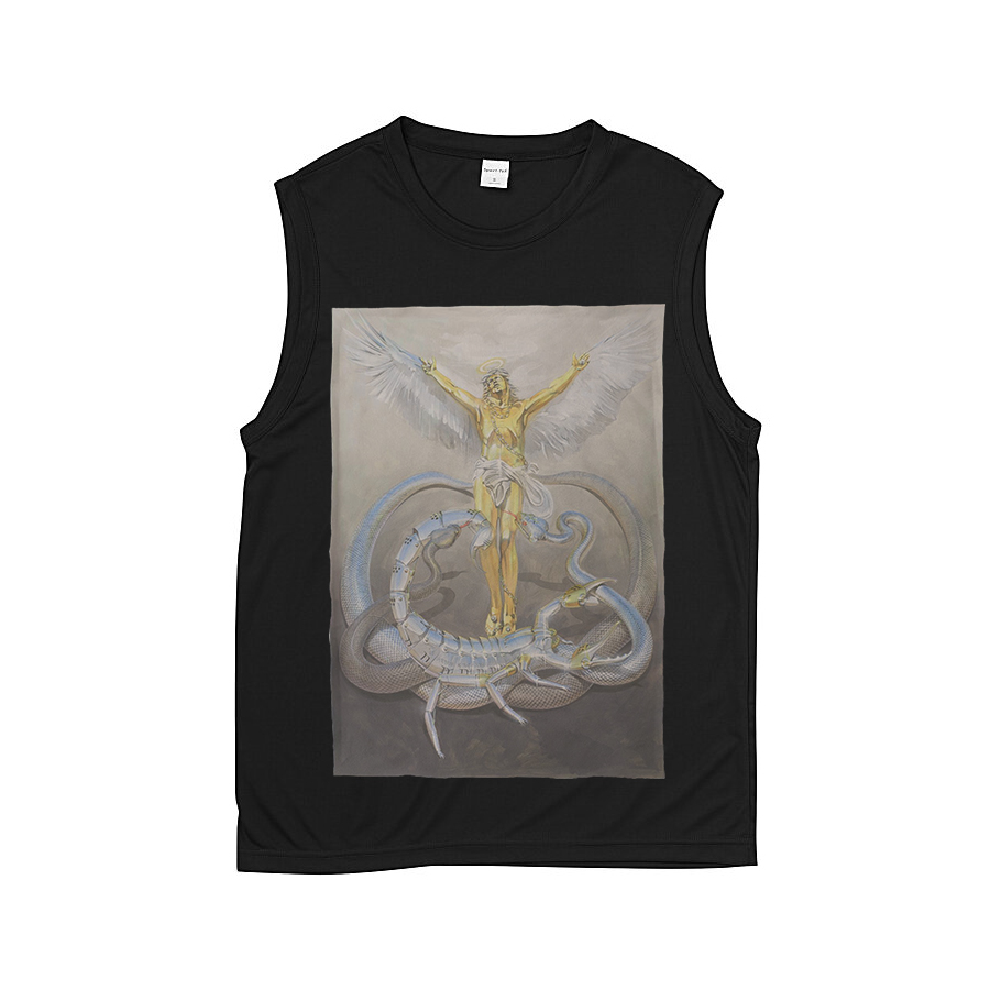 手绘科幻赛博朋克空山基烧毁贴布印花男女中性纯棉短袖无袖坎肩T