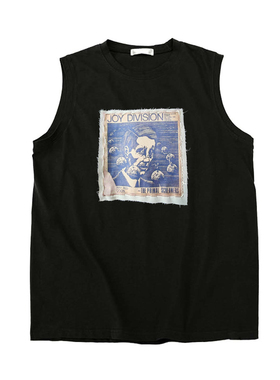 joy division atmosphere暗黑哥特风做旧毛边贴布男女无袖T恤坎肩