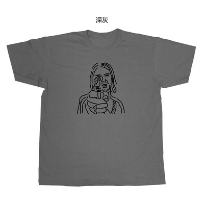 kurt cobain柯本调吉他涅盘nirvana手绘线条画男女纯棉短袖T恤
