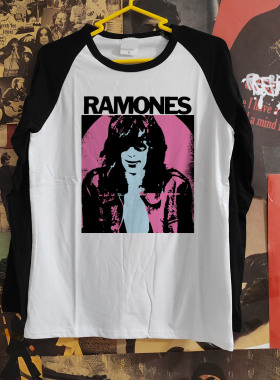 ramones hey oh lets go经典朋克乐手薄款春夏拼接男女长袖T恤