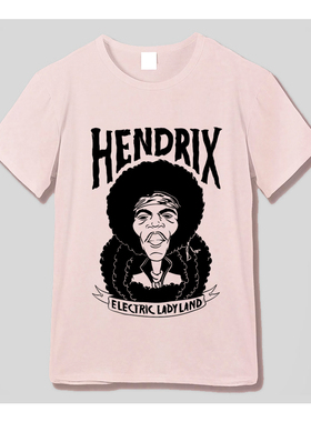 吉他手jimi hendrix伍德斯托克Woodstock迷幻摇滚明星印花T恤