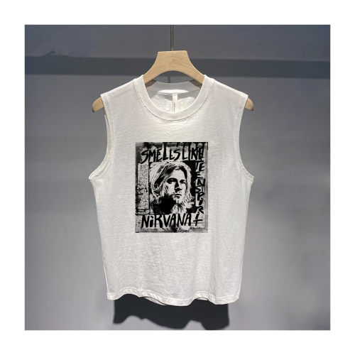 kurt cobain nirvana grunge-手工拓印设计感男女纯棉无袖坎肩T恤