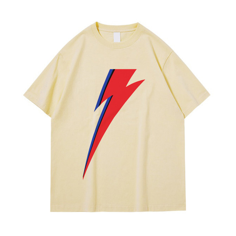 david bowie 大卫鲍伊 红蓝闪电图案印花 夏季透气柔软 短袖杏色t