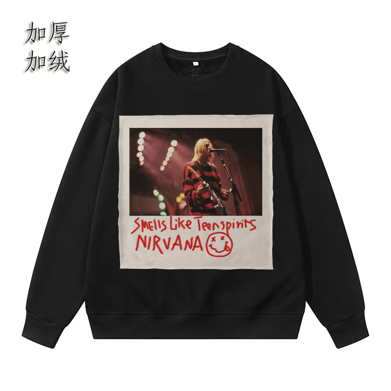 柯本涅盘grunge贴布手绘设计nirvana punk朋克加绒加厚卫衣外套