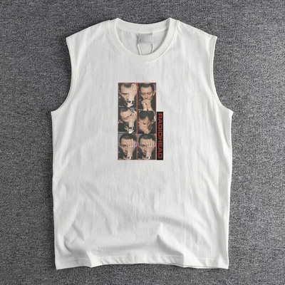 复古radiohead电台司令台头手工拓印设计感男女纯棉无袖坎肩T恤