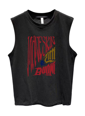 新款maneskin朋克摇滚男女中性款纯棉黑色夏季短袖T恤背心坎肩