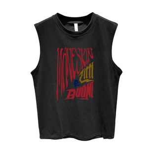 新款maneskin朋克摇滚男女中性款纯棉黑色夏季短袖T恤背心坎肩