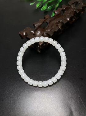 天然新疆和田玉且末料白玉直切手串手链直径7/6MM